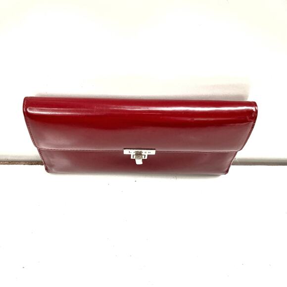 Vintage Ralph Lauren Red Patent Leather Turnlock Wallet | Classic Preppy Clutch - Picture 3 of 11